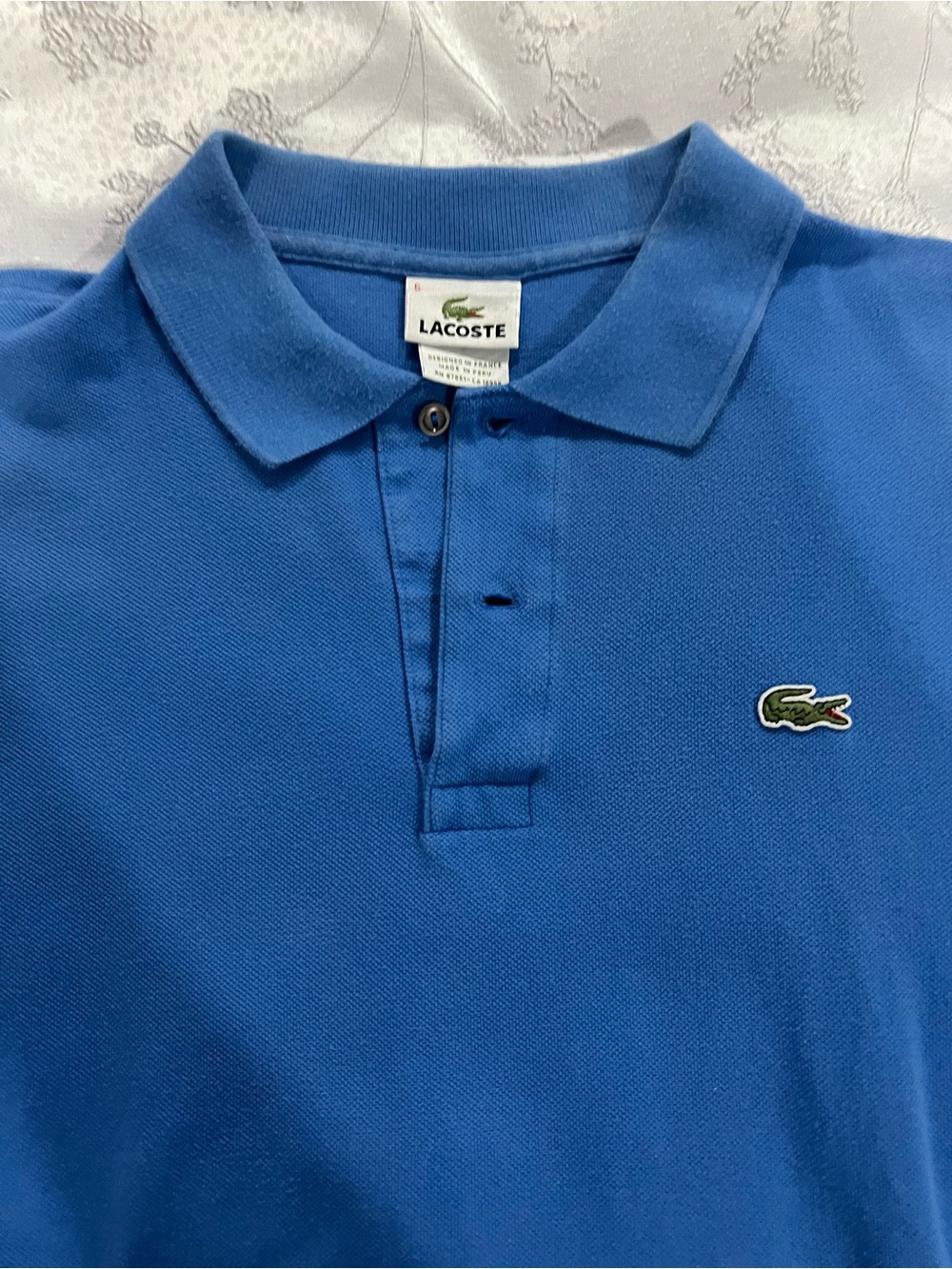Lacoste Blue Pique Polo with Green Crocodile Logo